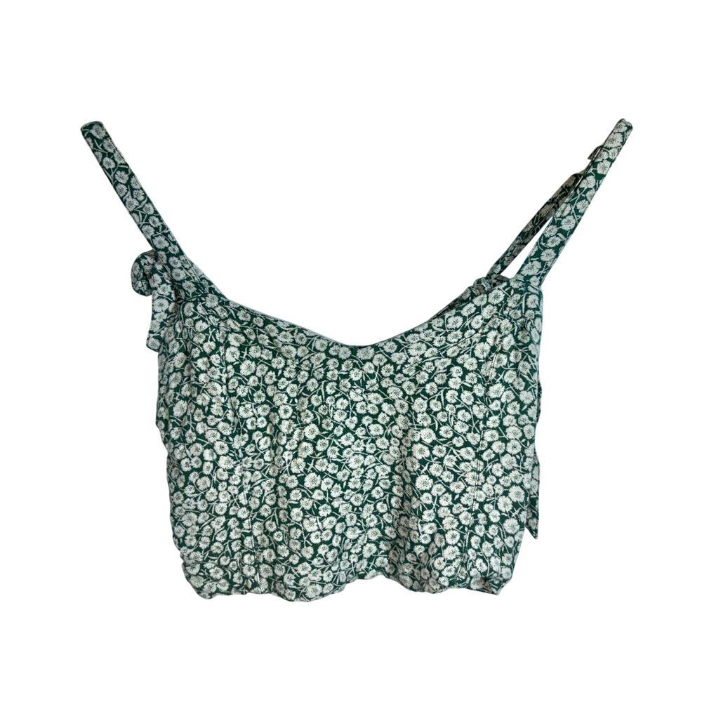Abercrombie & Fitch Green White Floral Tie Strap Smocked Crop Tank Top Size S